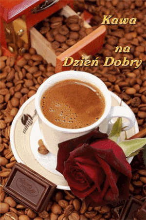 Kawa z czekoladką i różą na dzień dobry